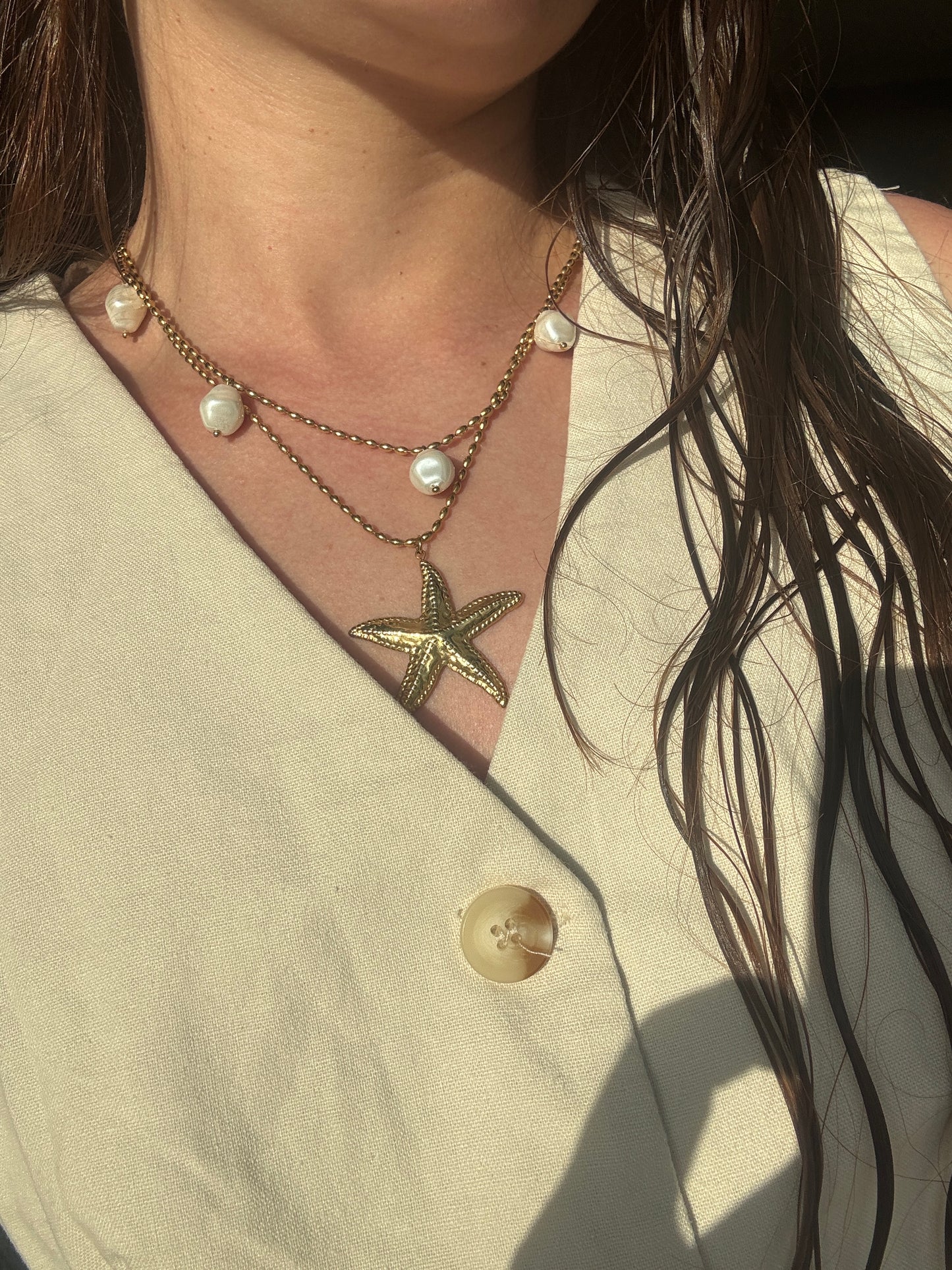 Sea Glow: Layered Pearls & Starfish Charm