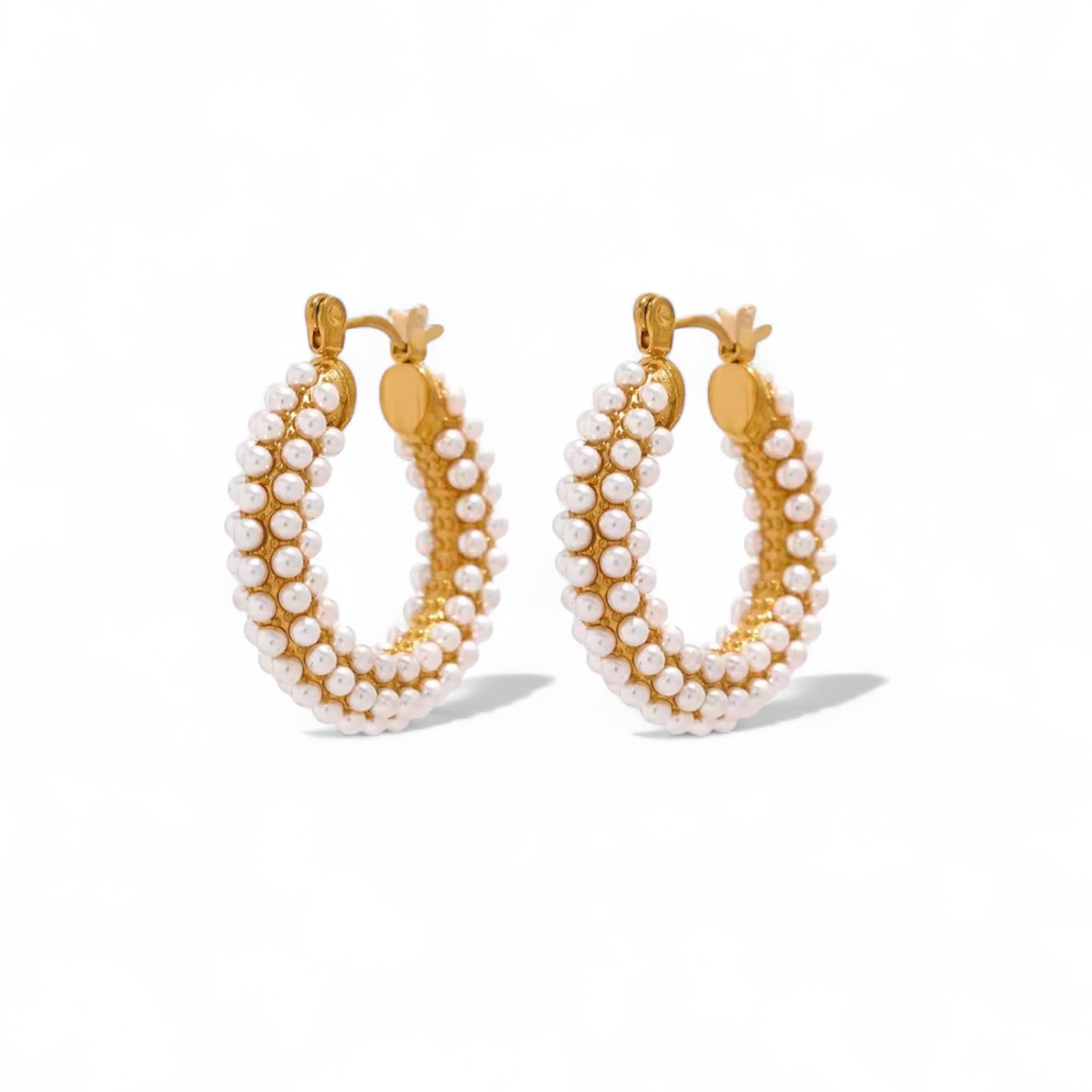 Romantic Pearl Elegance – Exquisite Stainless Steel Huggie Hoop Earrings with Imitation Pearls | Chic & Timeless Fashion Jewelry”