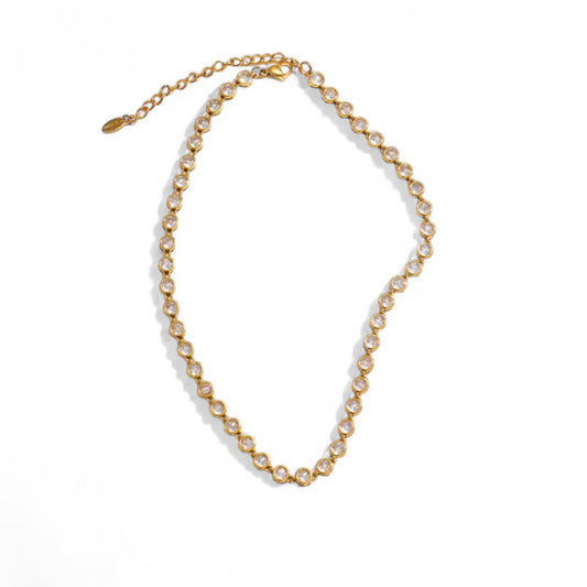 Luxury Fused Chain Necklace for Women – Exquisite Clear Cubic Zirconia Stainless Steel Bracelet