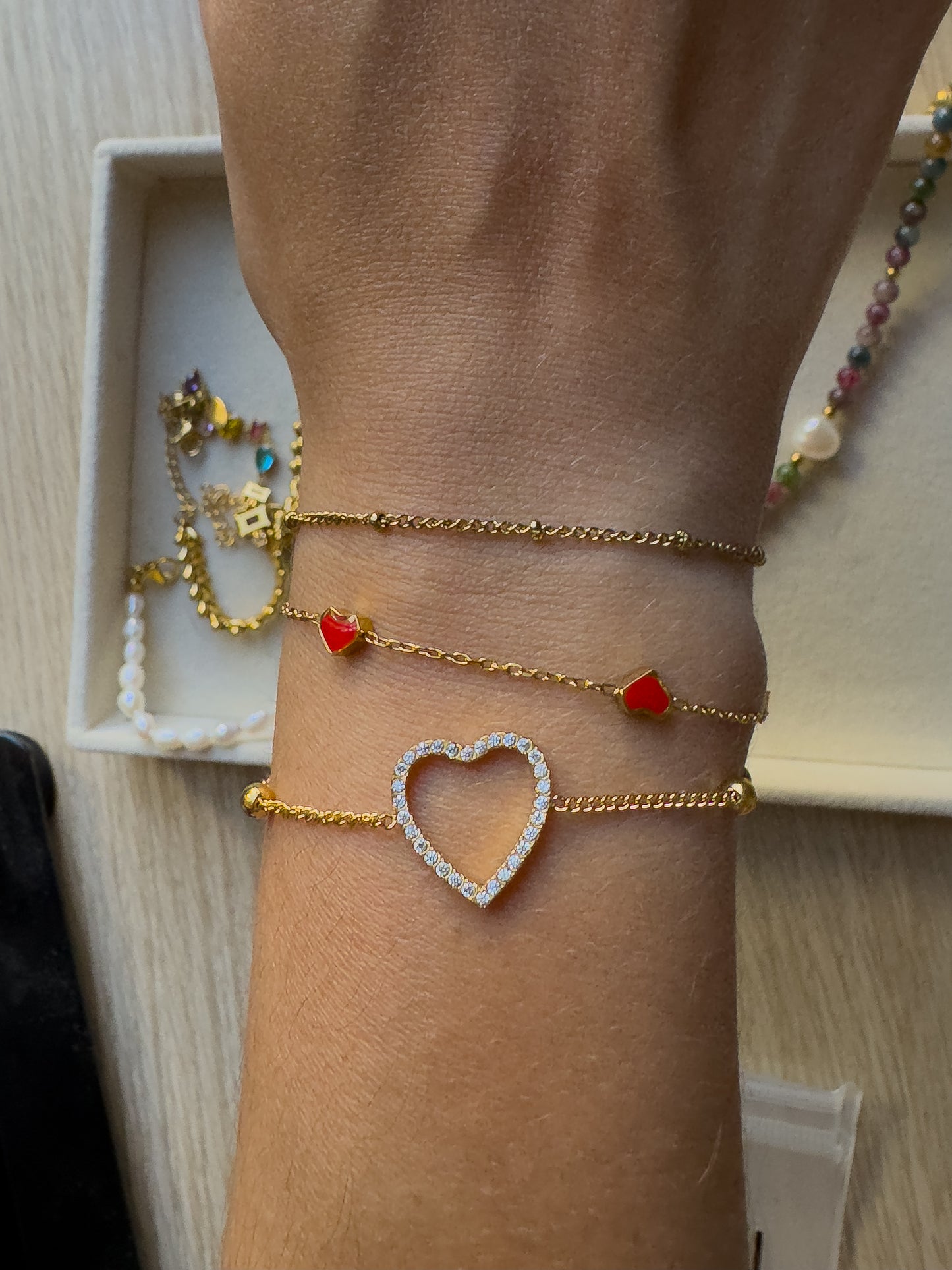 Delicate Red Heart Stainless Steel Bracelet