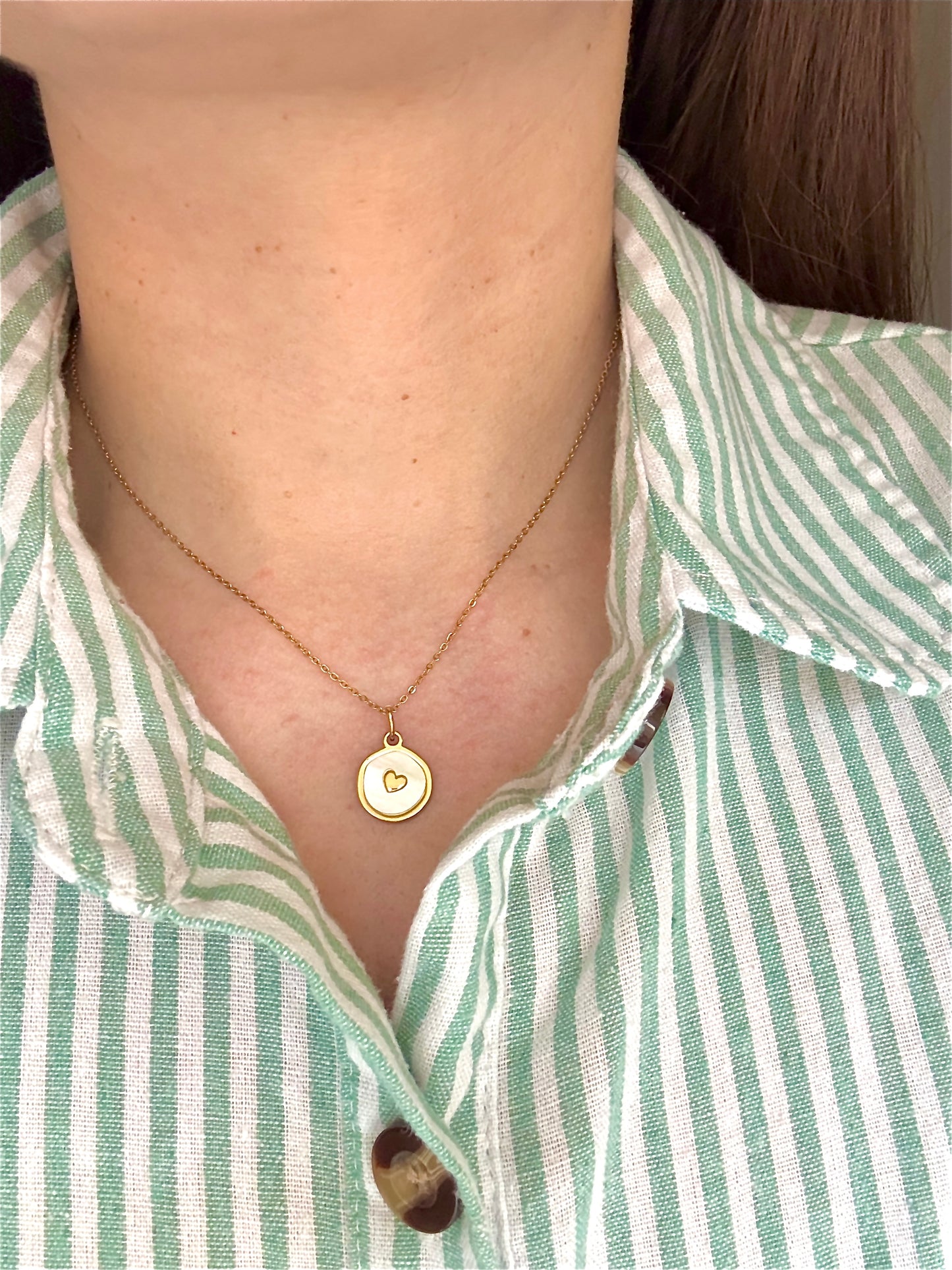 Gold Chain Necklace with Round Heart Pendant
