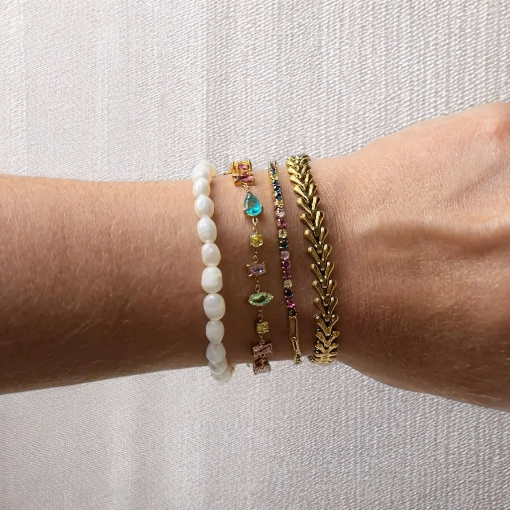 Stainless Steel Natural Pearl Bracelet Stylish Chain LOVE