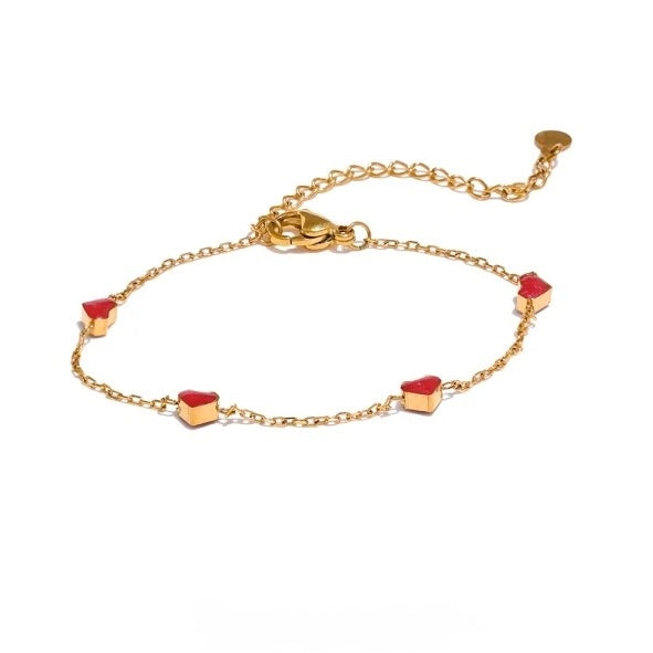 Delicate Red Heart Stainless Steel Bracelet