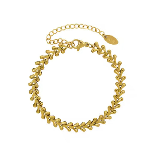 Minimalist Stainless Steel Leaf Bracelet with Textured Metal Design for Women