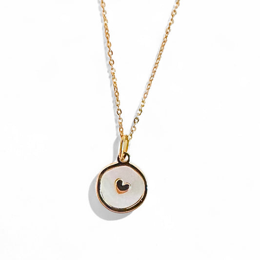 Gold Chain Necklace with Round Heart Pendant