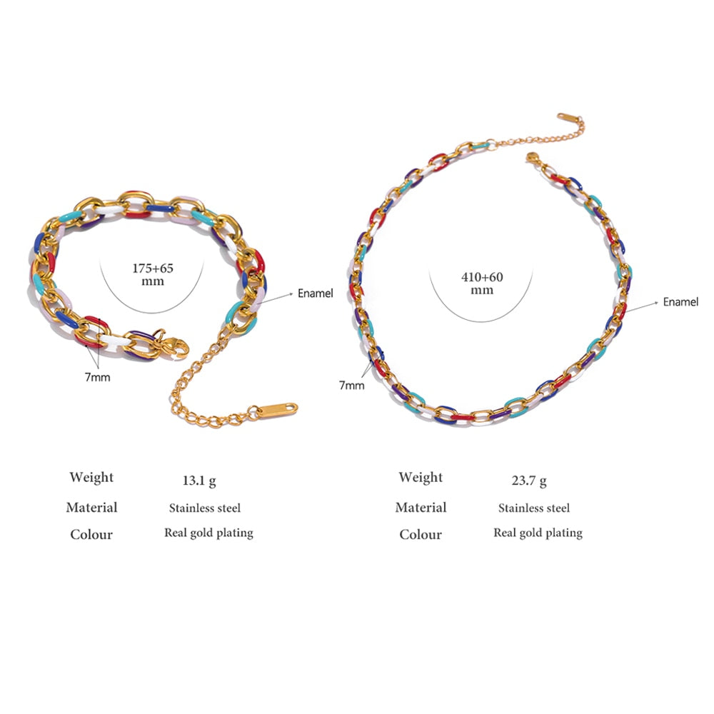 Rainbow Enamel Chain Bracelet