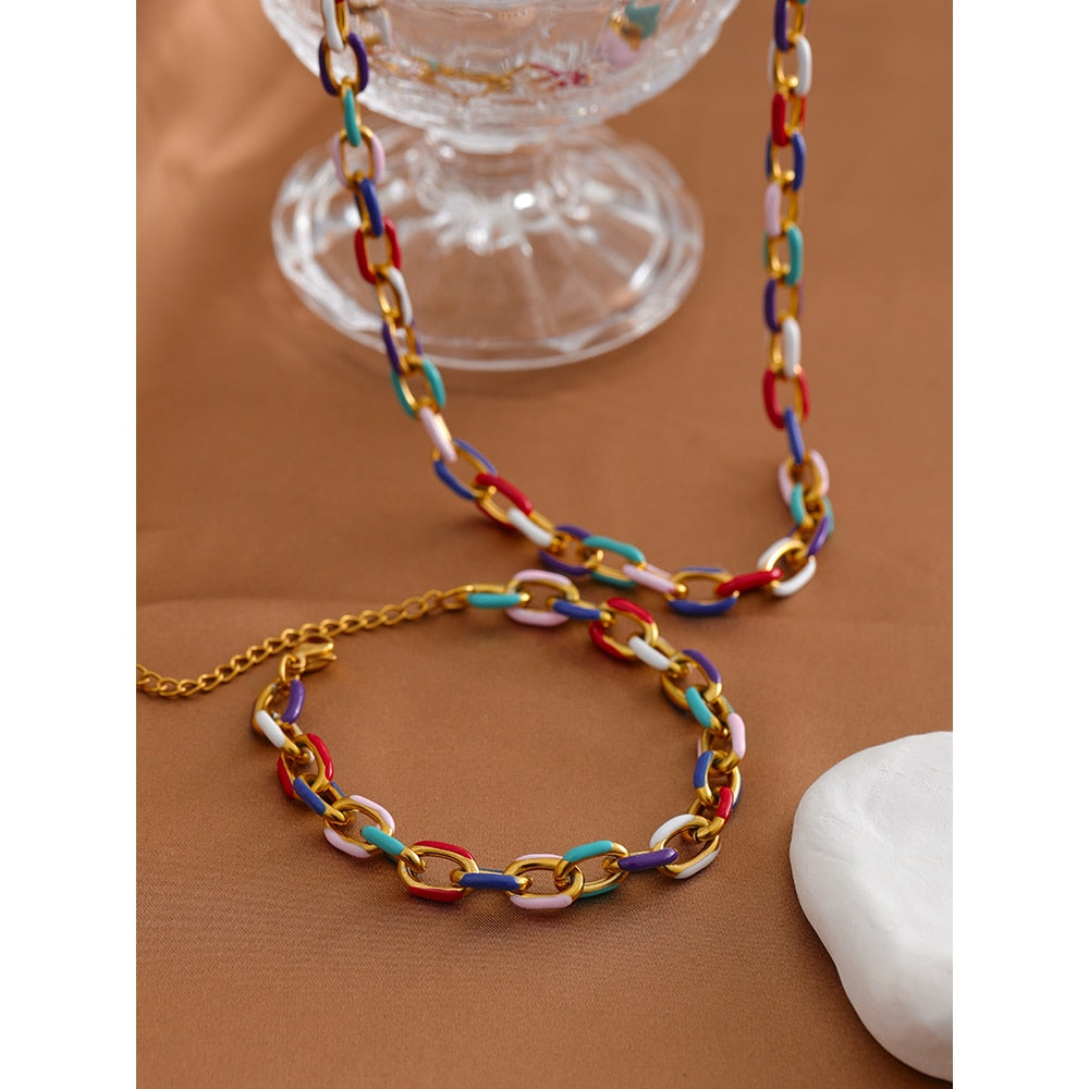 Rainbow Enamel Chain Bracelet