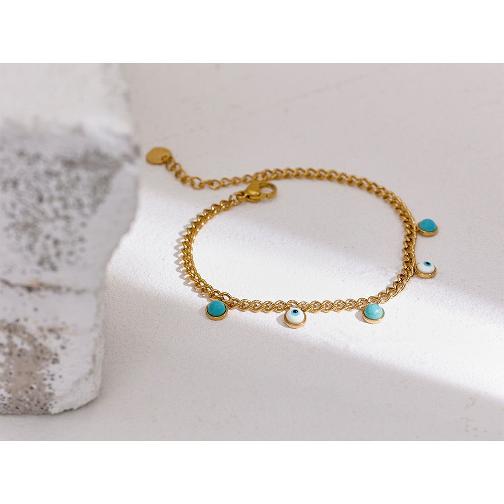 Turquoise Turkish eye and chain bracelet