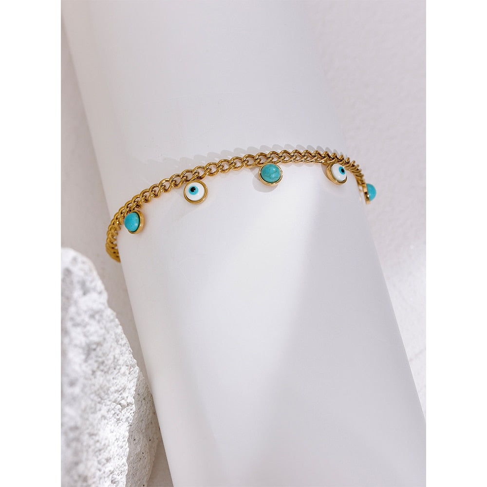 Turquoise Turkish eye and chain bracelet