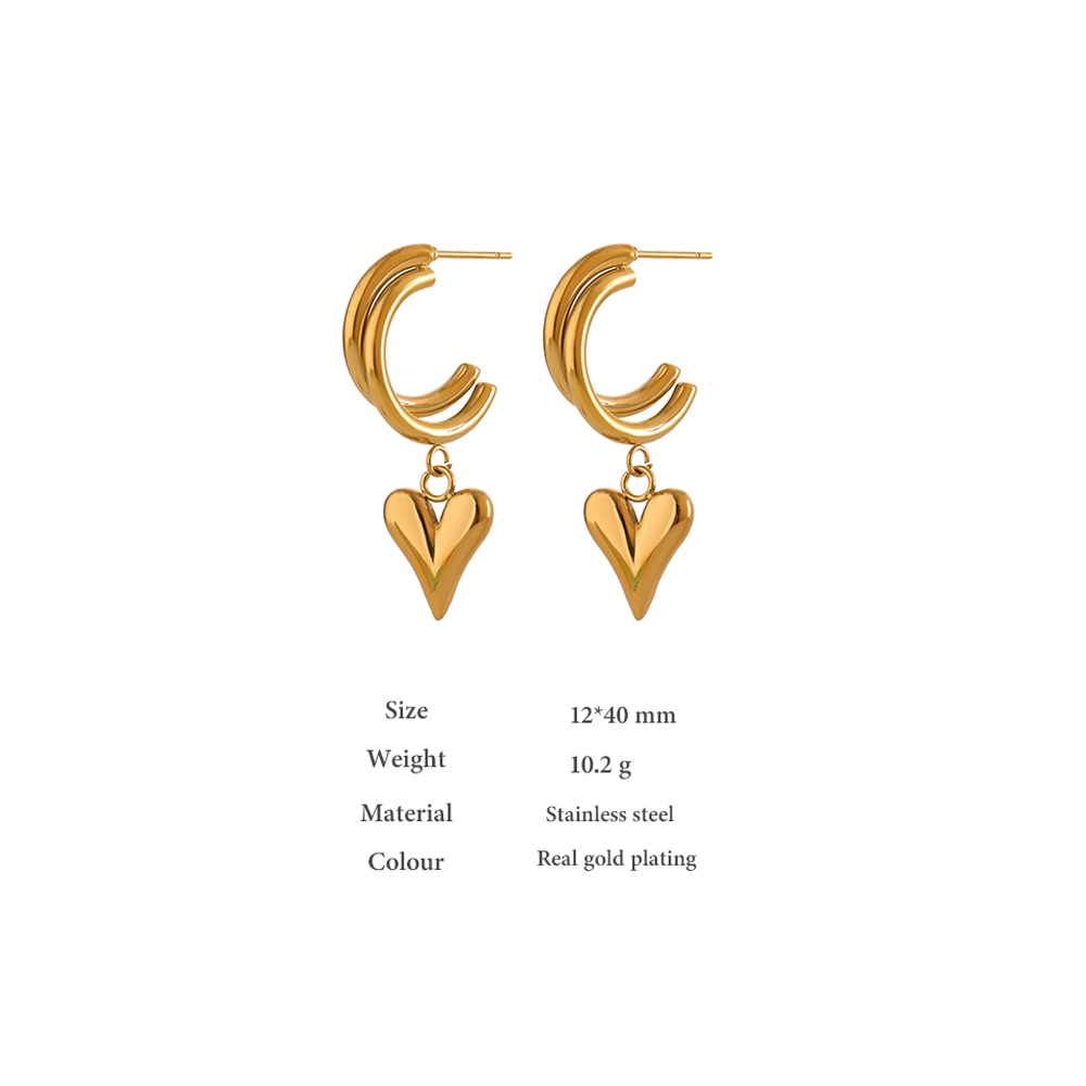 Stainless Steel Heart Dangle Earrings