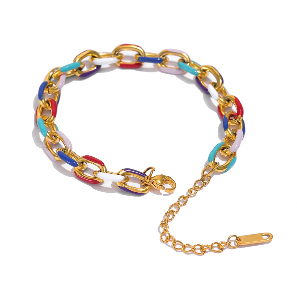 Rainbow Enamel Chain Bracelet
