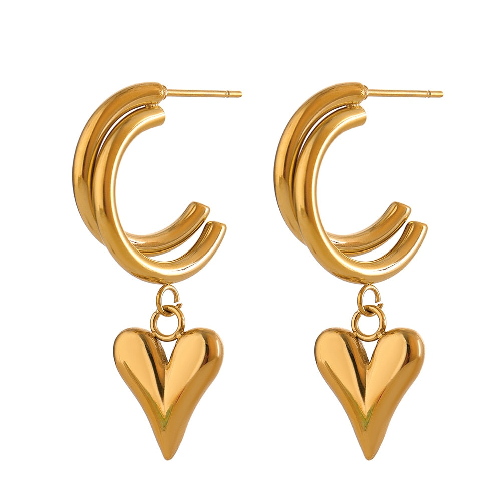 Stainless Steel Heart Dangle Earrings