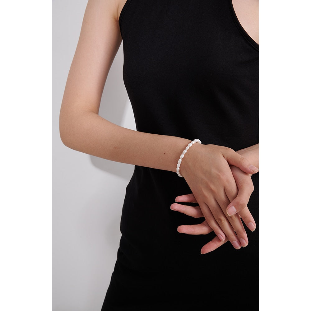 Stainless Steel Natural Pearl Bracelet Stylish Chain LOVE