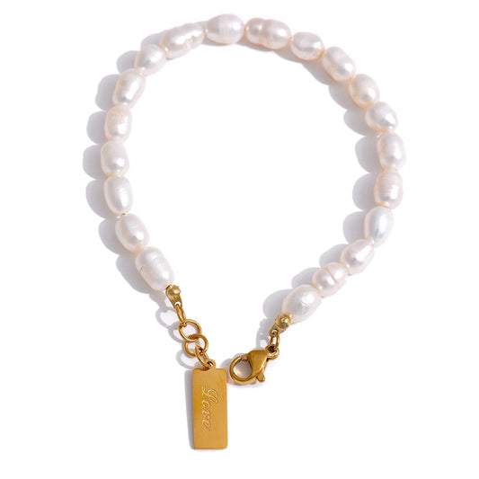 Stainless Steel Natural Pearl Bracelet Stylish Chain LOVE