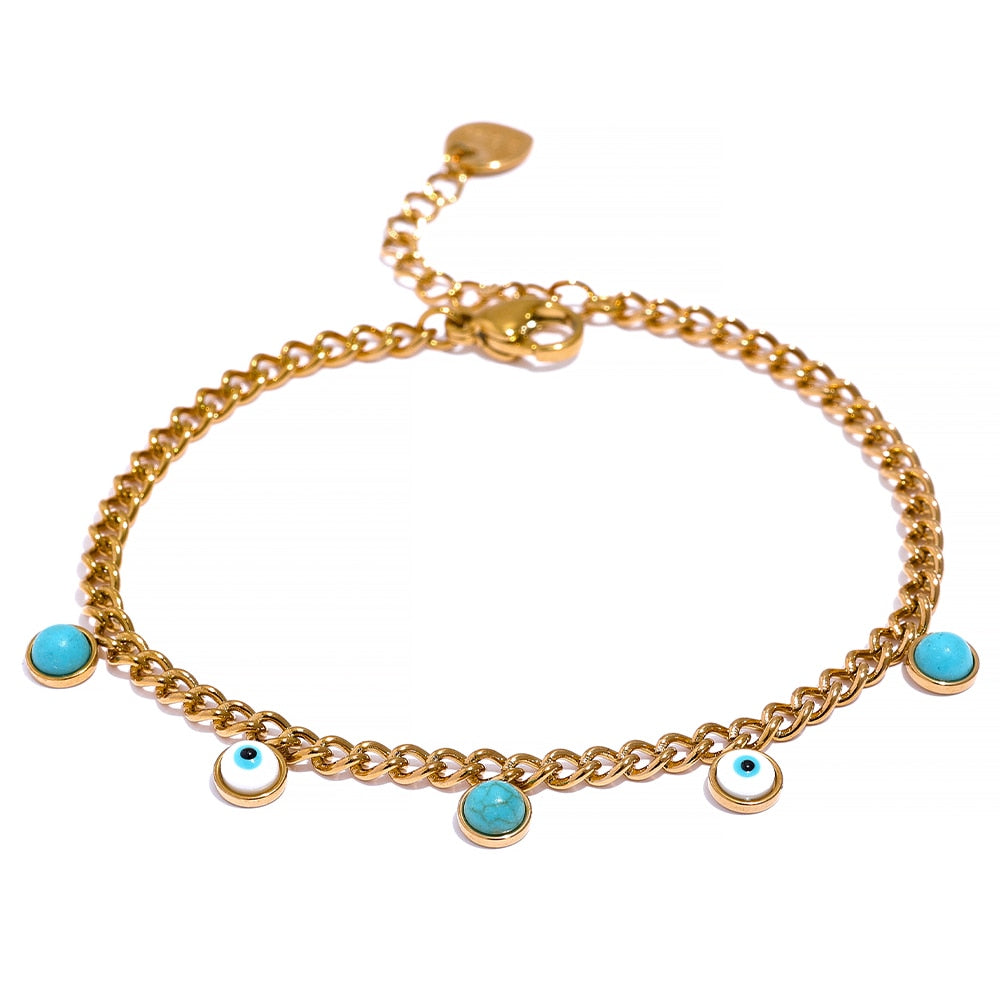 Turquoise Turkish eye and chain bracelet