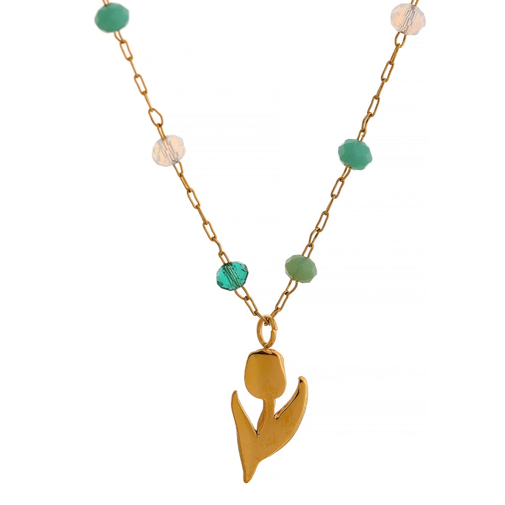 Crystal France Flower Pendant Stainless Steel Necklace
