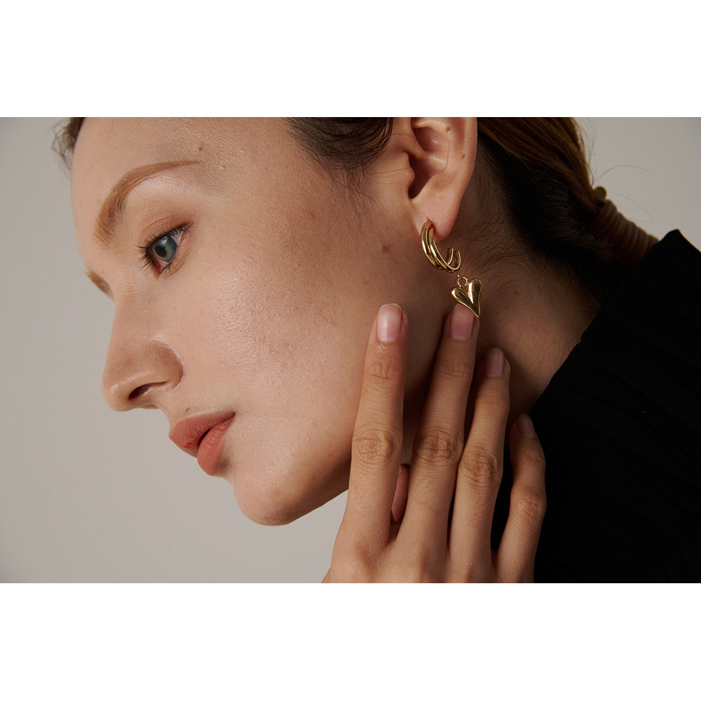 Stainless Steel Heart Dangle Earrings