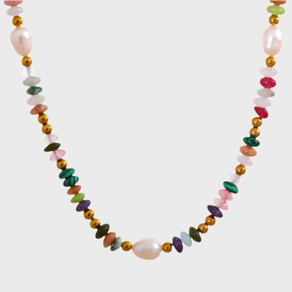 Natural Pearl Stone Colorful Handmade Boho Necklace