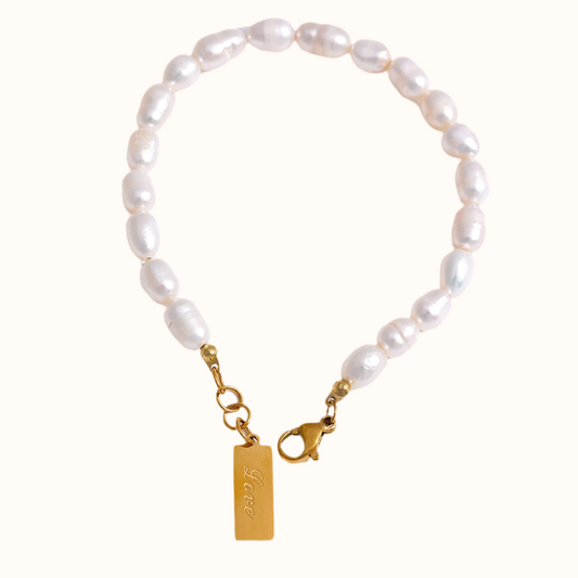 Stainless Steel Natural Pearl Bracelet Stylish Chain LOVE