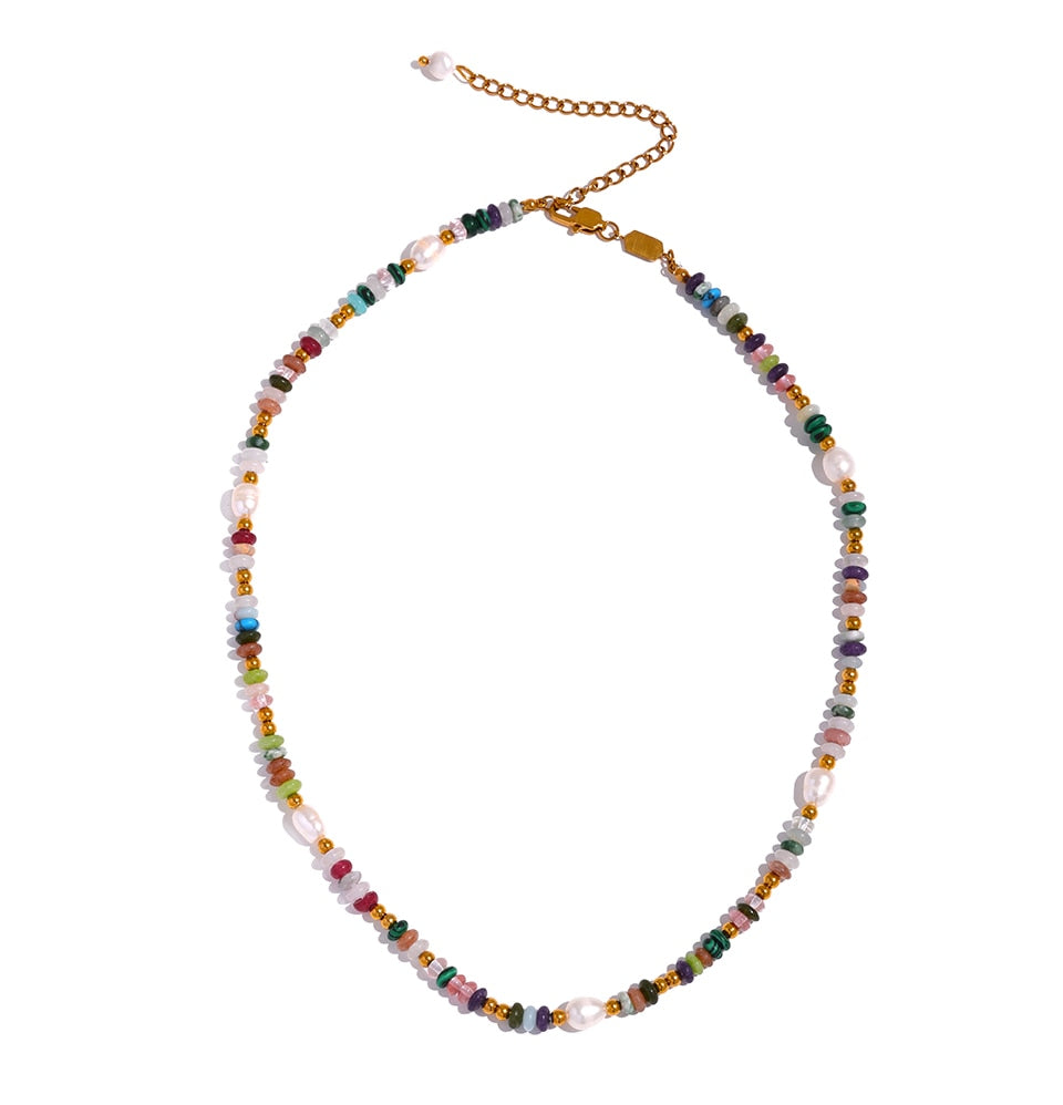 Natural Pearl Stone Colorful Handmade Boho Necklace